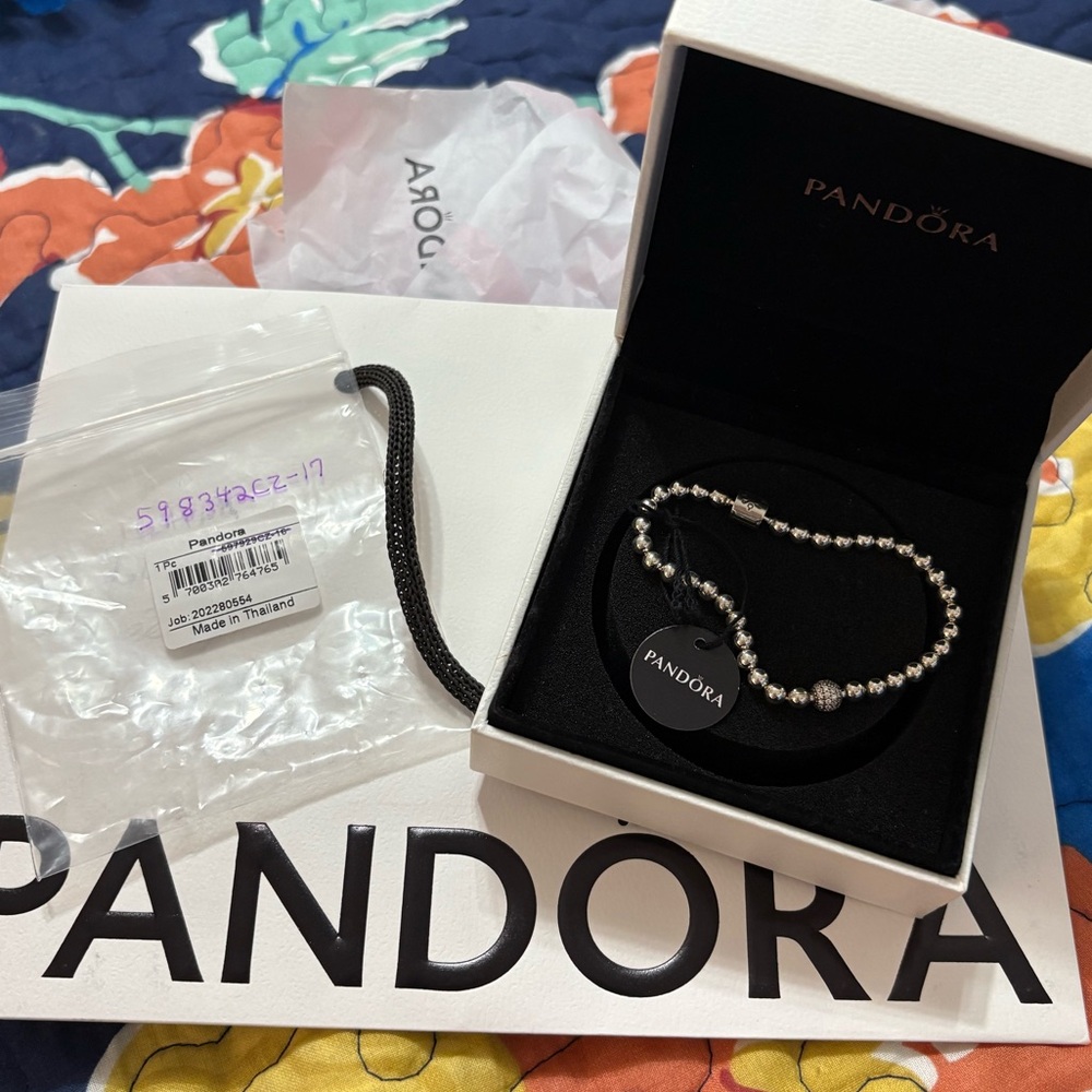 PANDORA SS925 Beaded Bracelet, Pave Accent, Size 6.7”/17cm, NWT! ID 598342CZ-17. - Picture 3 of 11